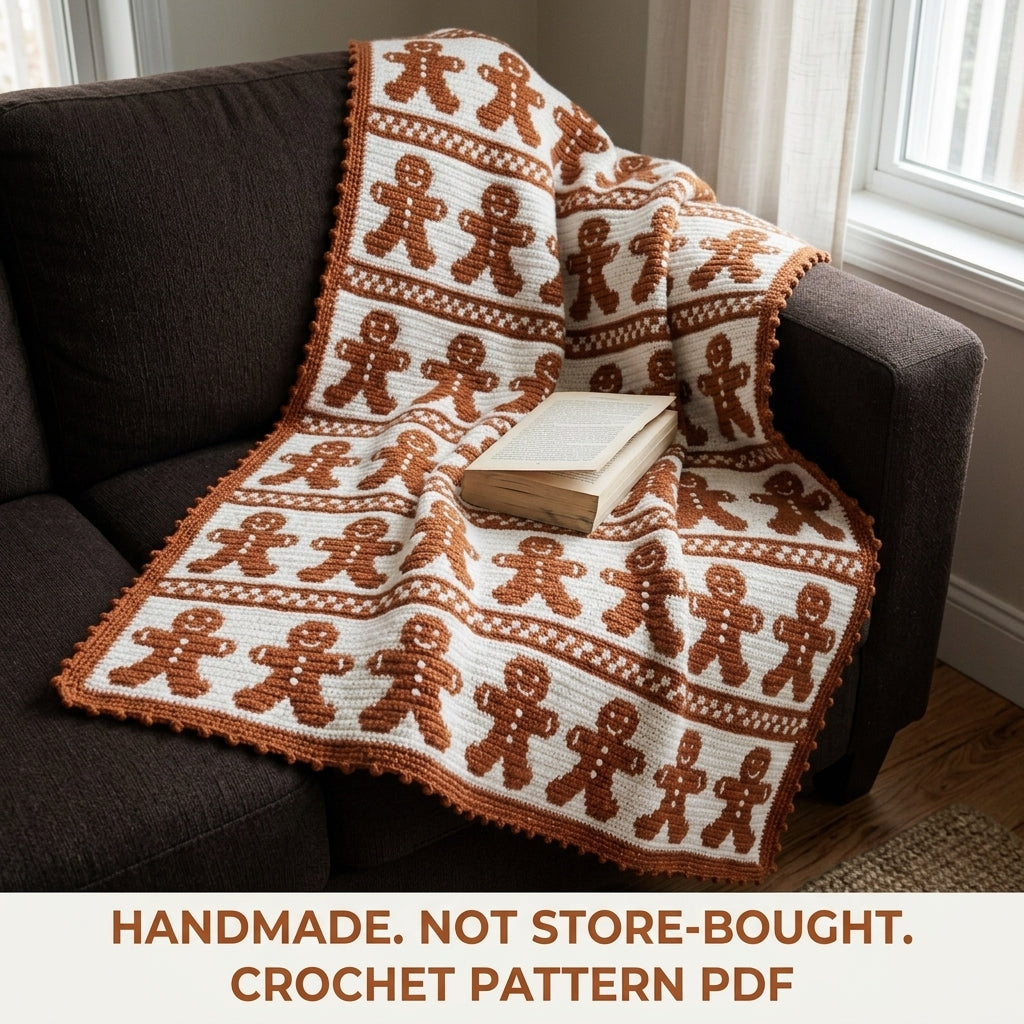 Gingerbread Crochet Blanket Pattern PDF – Christmas Tapestry Crochet Throw in Ginger and White