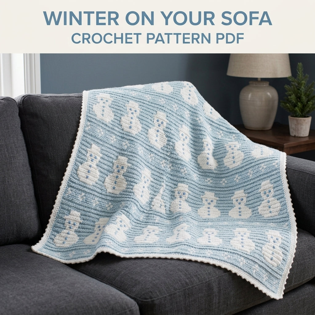 Snowman Crochet Blanket Pattern PDF – Winter Tapestry Crochet Throw in Ice Blue and White