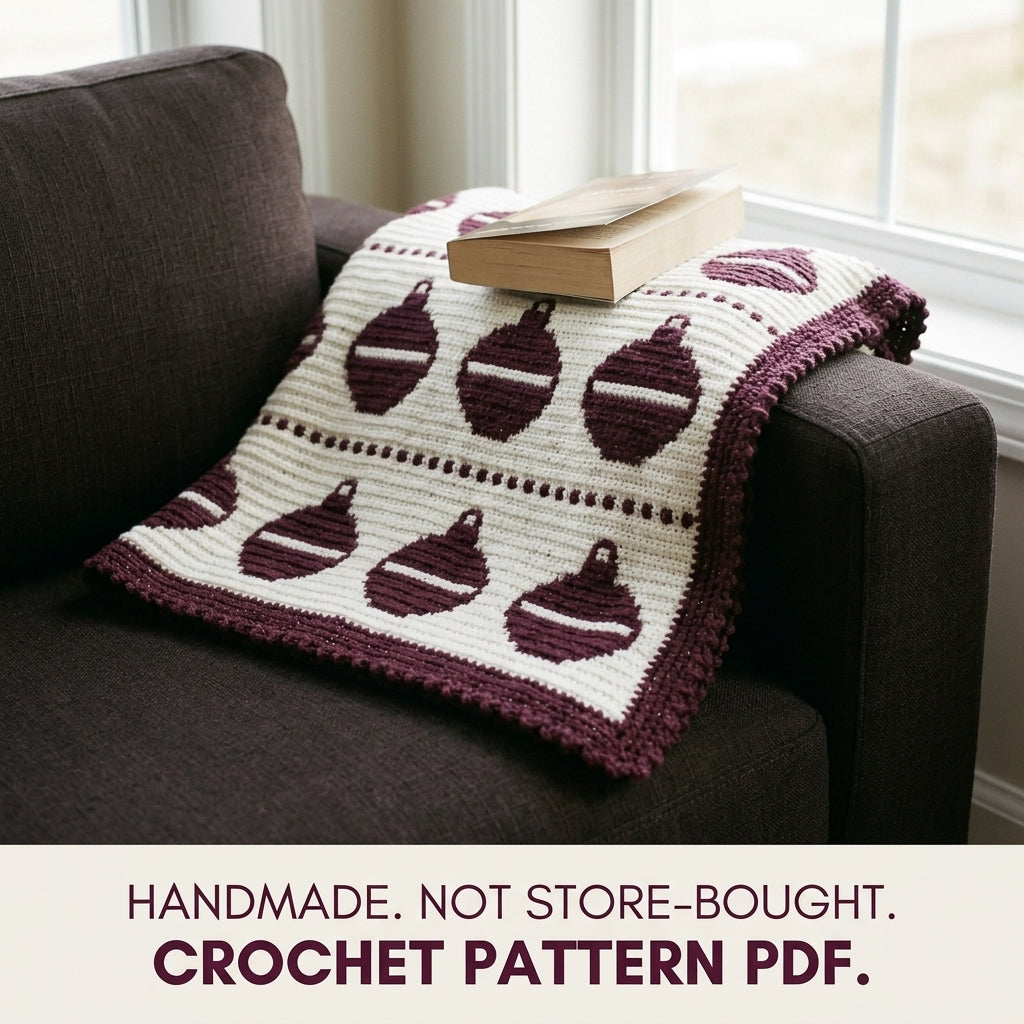Christmas Ornament Crochet Blanket Pattern PDF – Tapestry Crochet Throw in Plum and White
