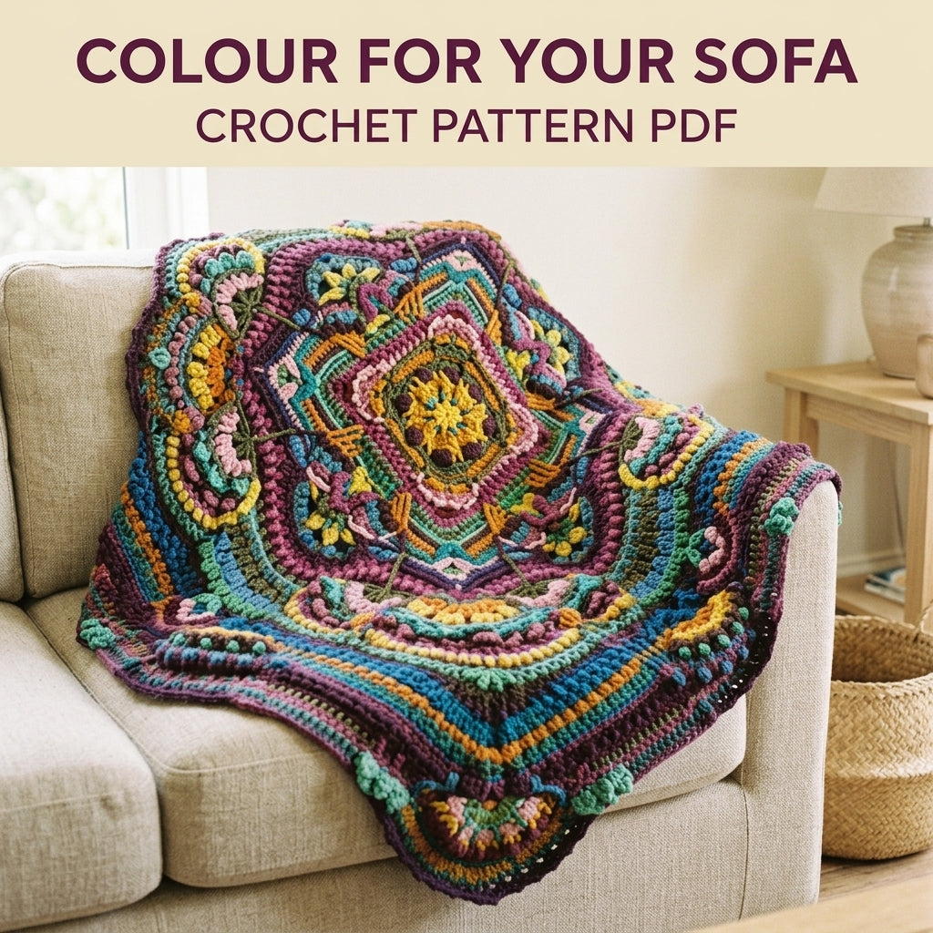 Jewel Mandala Crochet Blanket Pattern PDF – Textured Overlay Square Throw in Rounds