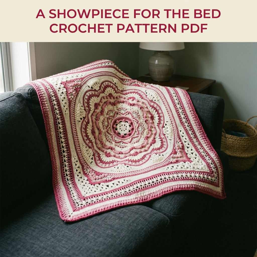 Raspberry Cream Mandala Blanket Crochet Pattern PDF – Textured Two-Tone Mandala Throw