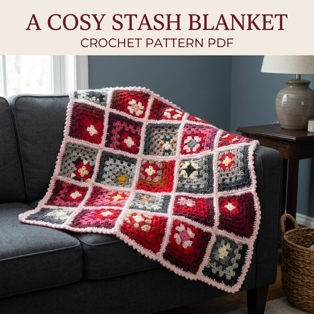Rose and Grey Granny Square Blanket Crochet Pattern PDF – Scrappy Stash Afghan