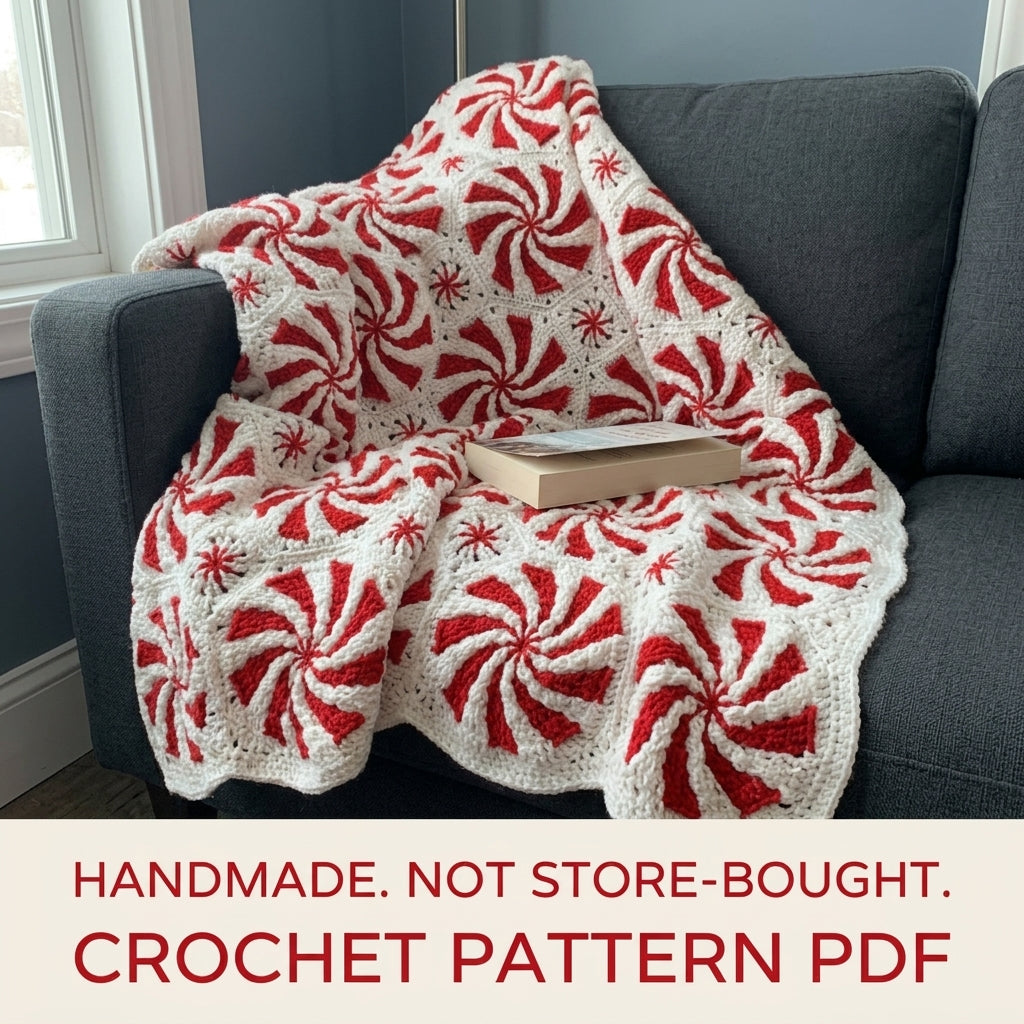 Peppermint Swirl Blanket Crochet Pattern PDF – Christmas Candy Afghan