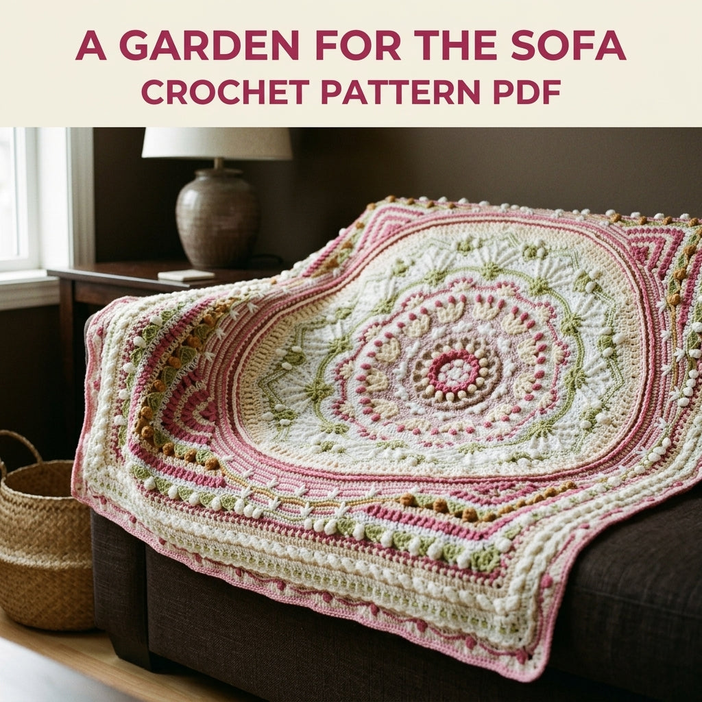 Rose and Sage Mandala Blanket Crochet Pattern PDF – Textured Cottage Mandala Throw