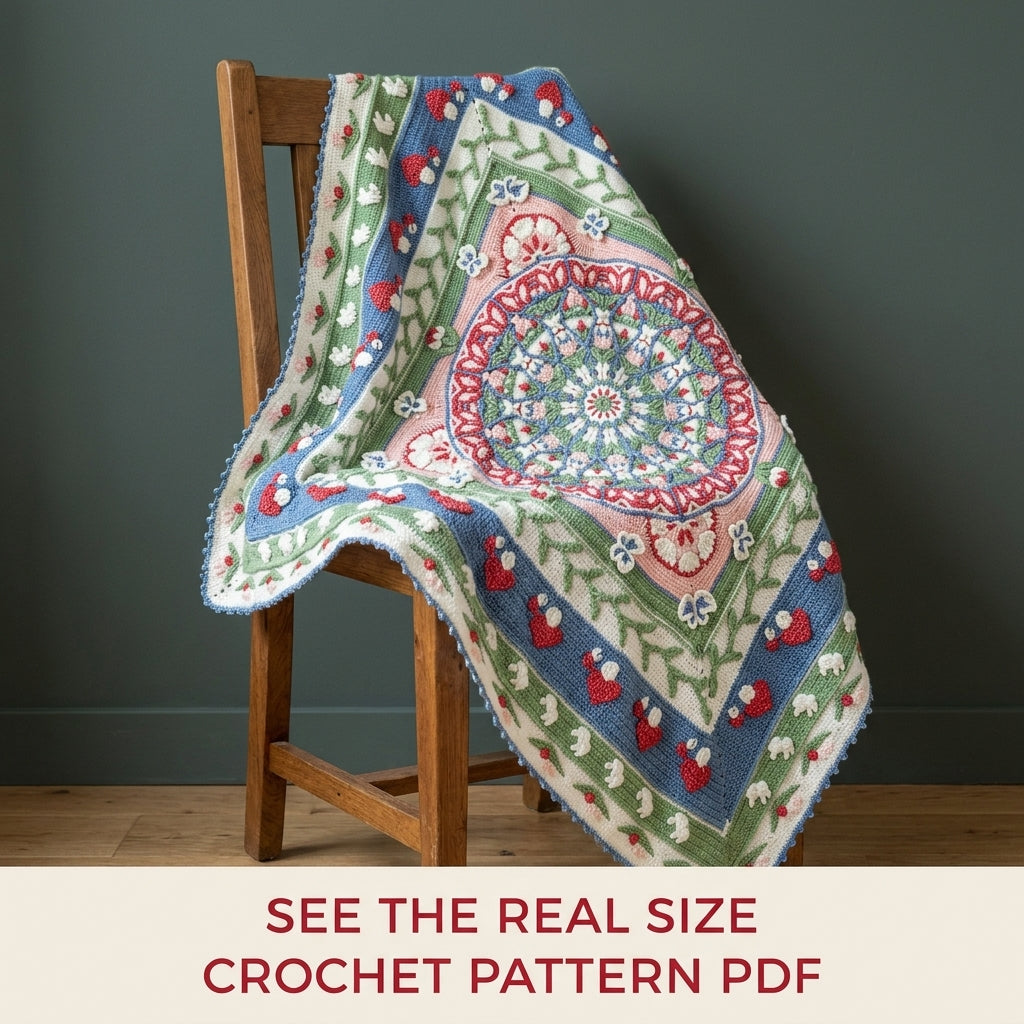 Strawberry Garden Overlay Mandala Blanket Crochet Pattern PDF – Strawberry and Flower Borders