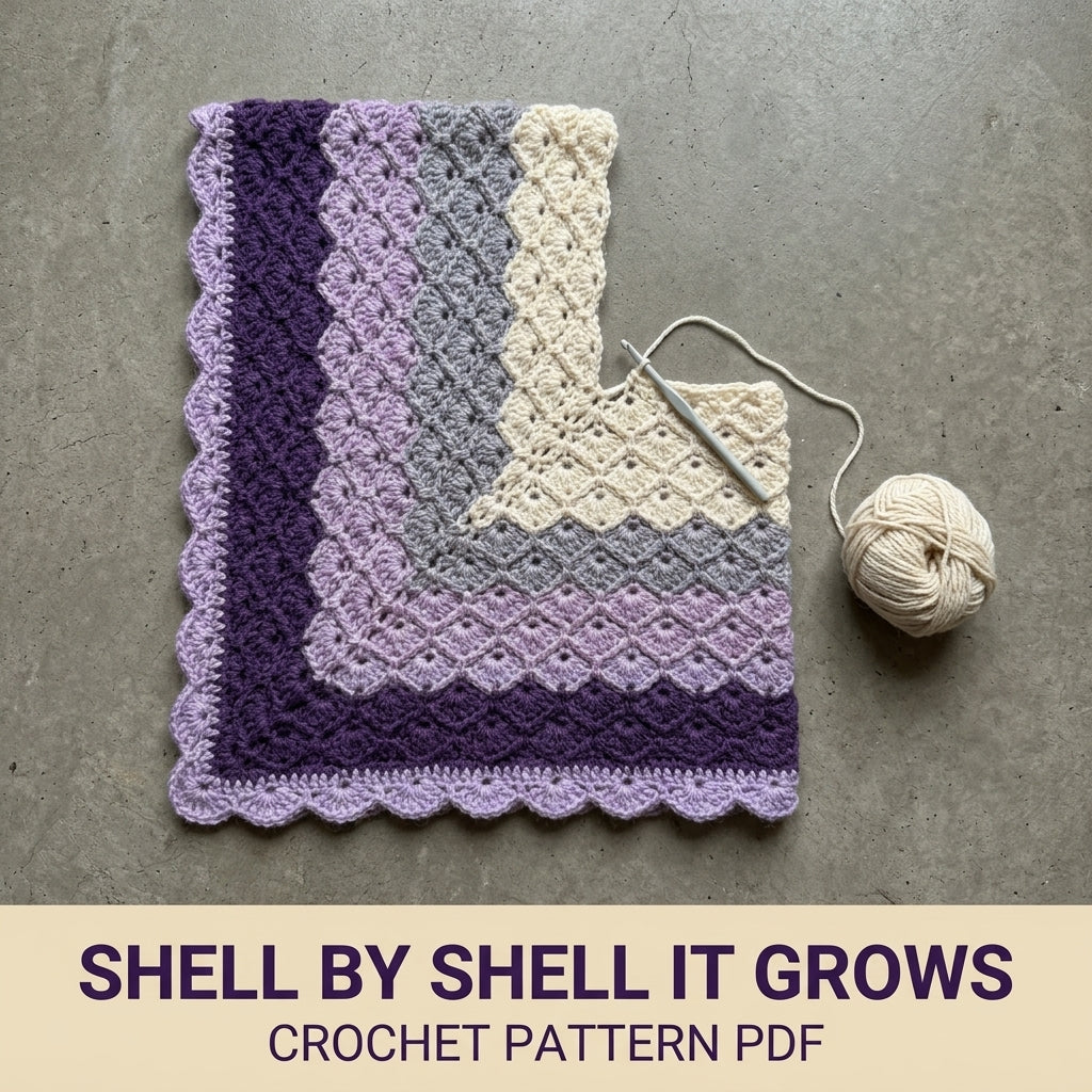 Shell Stitch Crochet Blanket Pattern PDF – Easy Purple Throw with Scalloped Border
