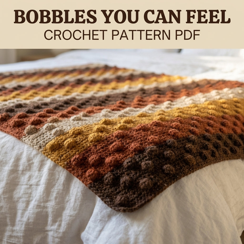Pinecone Stitch Crochet Blanket Pattern PDF – Easy Textured Autumn Throw in Brown, Rust and Mustard