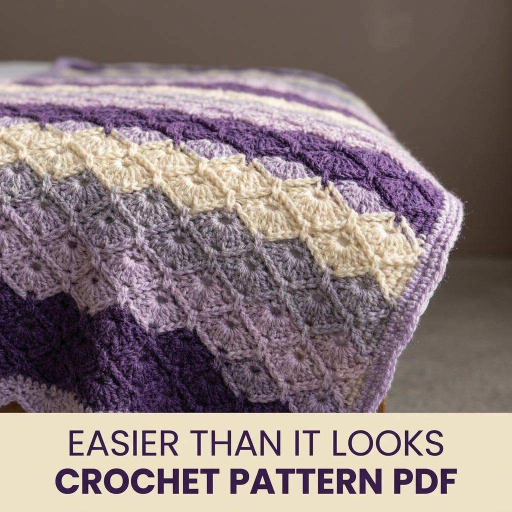 Shell Stitch Crochet Blanket Pattern PDF – Easy Purple Throw with Scalloped Border