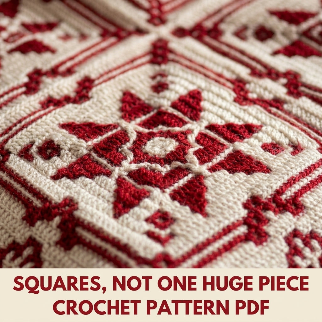 Red Star Mosaic Square Blanket Crochet Pattern PDF – Two-Colour Star Throw