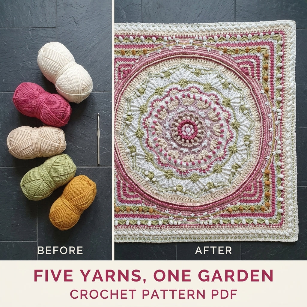 Rose and Sage Mandala Blanket Crochet Pattern PDF – Textured Cottage Mandala Throw