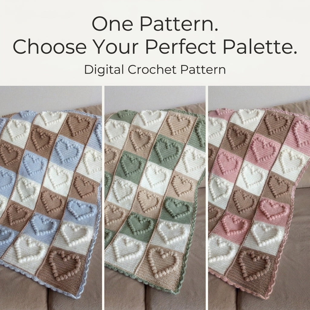 Bubble Heart Baby Blanket Crochet Pattern – Textured Puff Stitch Hearts