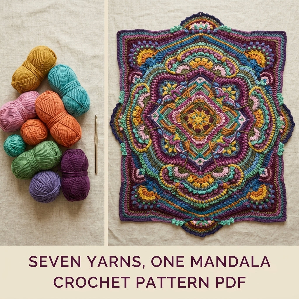 Jewel Mandala Crochet Blanket Pattern PDF – Textured Overlay Square Throw in Rounds
