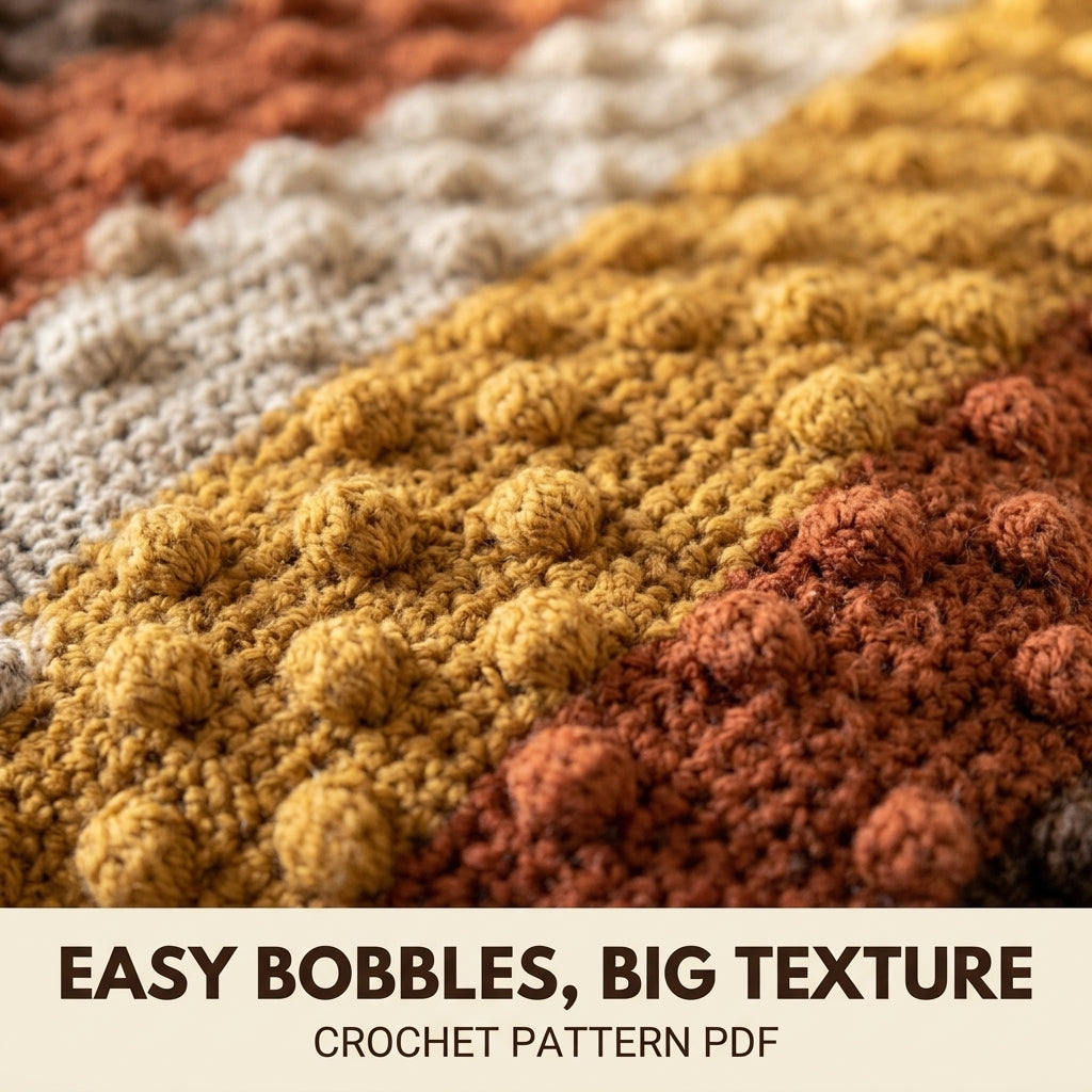 Pinecone Stitch Crochet Blanket Pattern PDF – Easy Textured Autumn Throw in Brown, Rust and Mustard