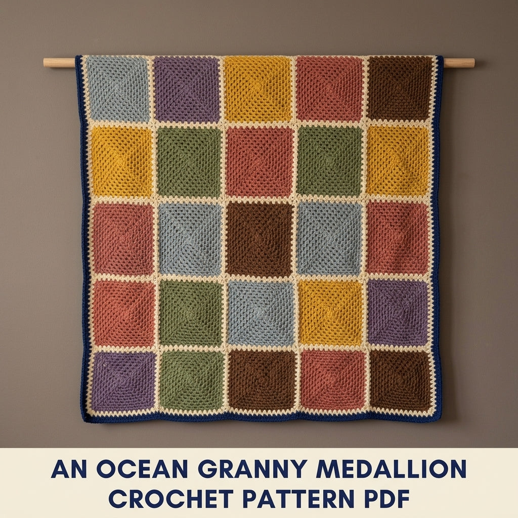 Earthy Granny Patchwork Blanket Crochet Pattern PDF – Solid Granny Square Throw in Autumn Colours