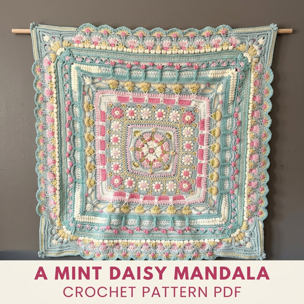 Mint Daisy Mandala Blanket Crochet Pattern PDF – Textured Daisy Square Throw