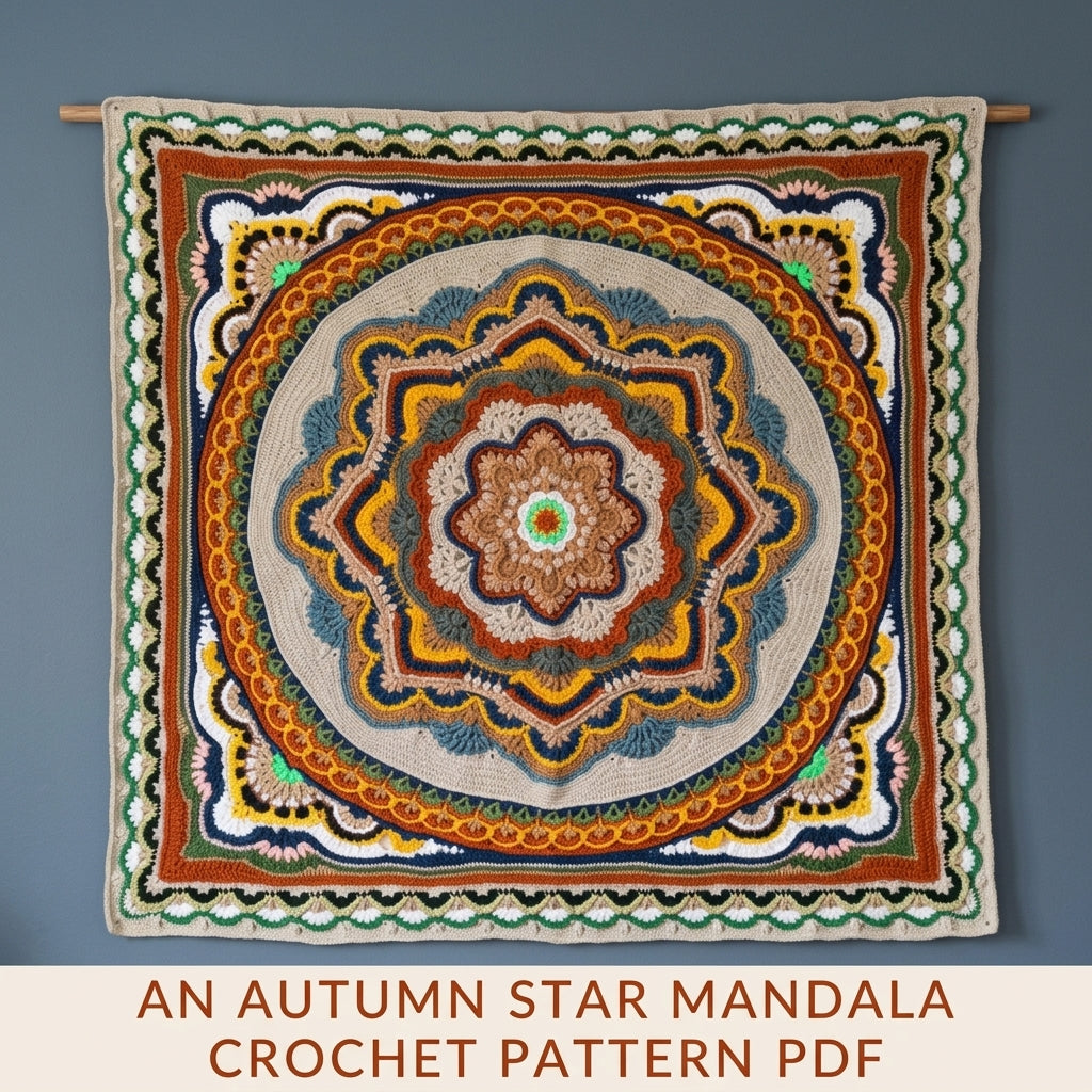 Autumn Star Mandala Blanket Crochet Pattern PDF – Textured Popcorn Star Throw
