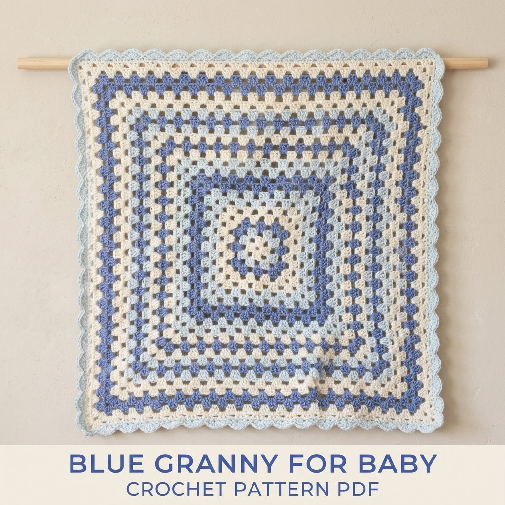 Blue Granny Square Baby Blanket Crochet Pattern PDF – Easy Giant Granny