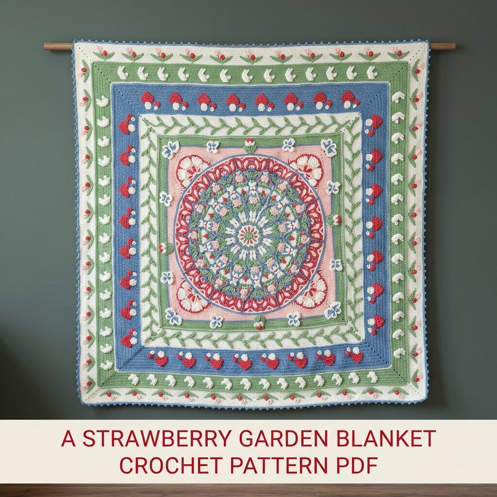 Strawberry Garden Overlay Mandala Blanket Crochet Pattern PDF – Strawberry and Flower Borders