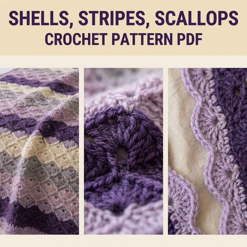 Shell Stitch Crochet Blanket Pattern PDF – Easy Purple Throw with Scalloped Border