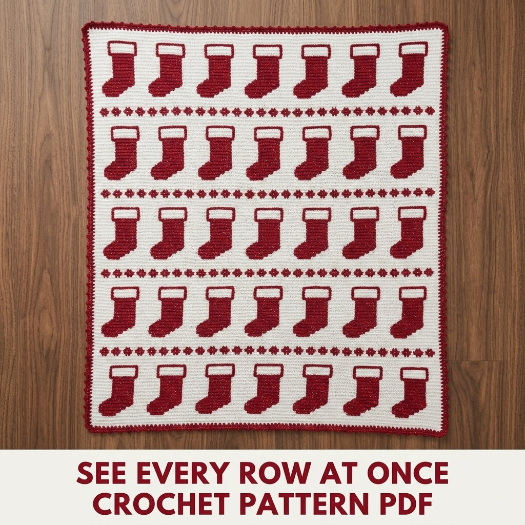 Stocking Crochet Blanket Pattern PDF – Christmas Tapestry Crochet Throw in Red and White