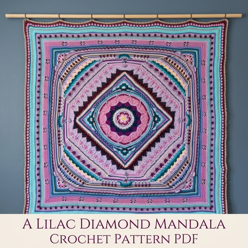 Lilac Diamond Mandala Blanket Crochet Pattern PDF – Textured Square on Point Throw