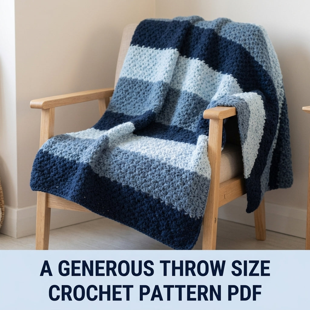 Star Stitch Crochet Blanket Pattern PDF – Textured Striped Throw in Navy and Blue