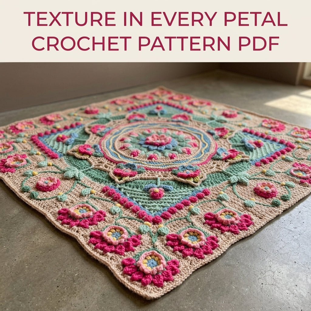 Rose Garden Overlay Blanket Crochet Pattern PDF – Raised Roses Mandala Throw