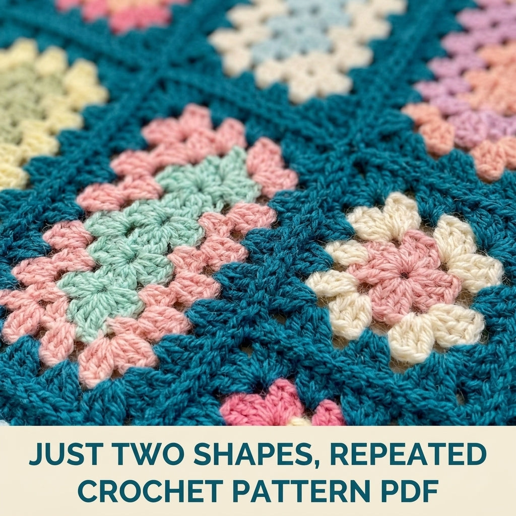 Pastel Bar Granny Blanket Crochet Pattern PDF – Granny Rectangles and Squares on Teal