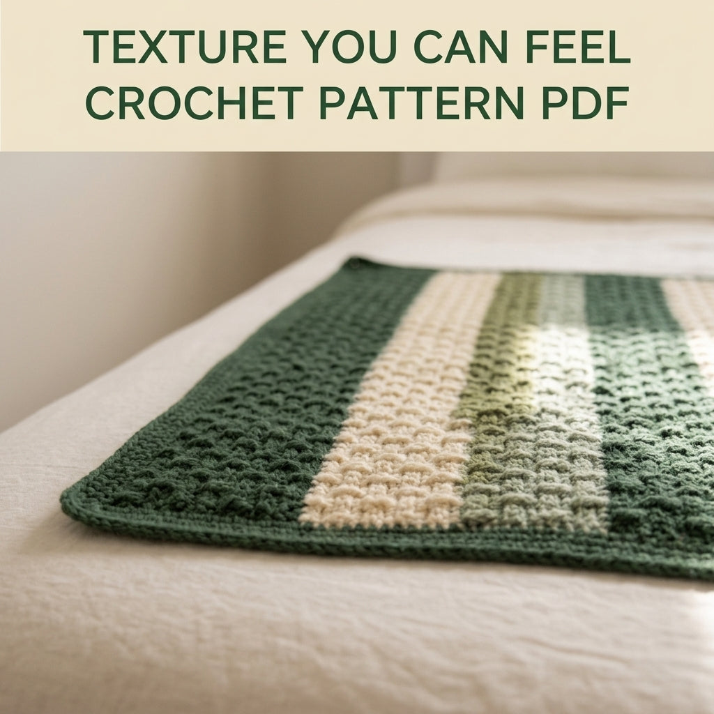 Alpine Stitch Crochet Blanket Pattern PDF – Textured Green and Cream Striped Throw