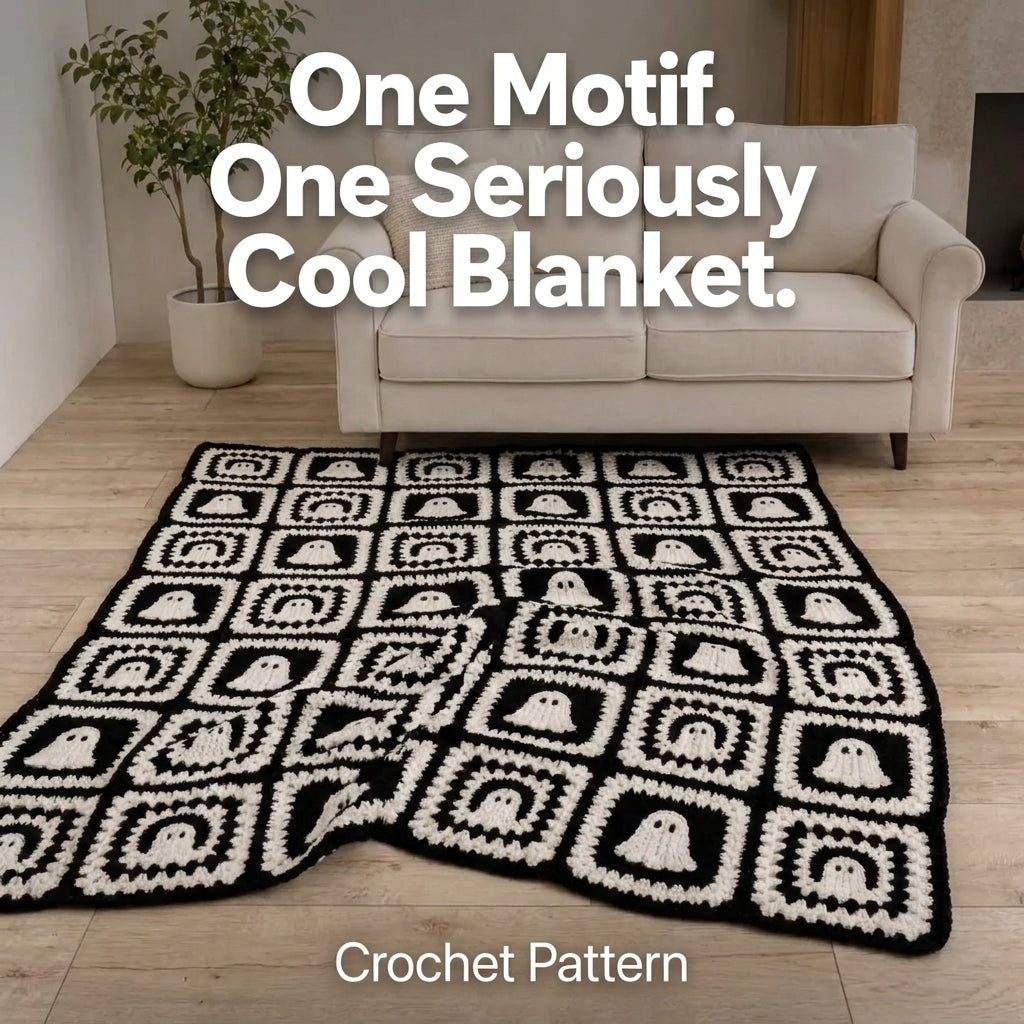 Ghost Granny Square Blanket Crochet Pattern | Black & White Halloween Throw | Beginner Granny Square Project | PDF Instant Download 2