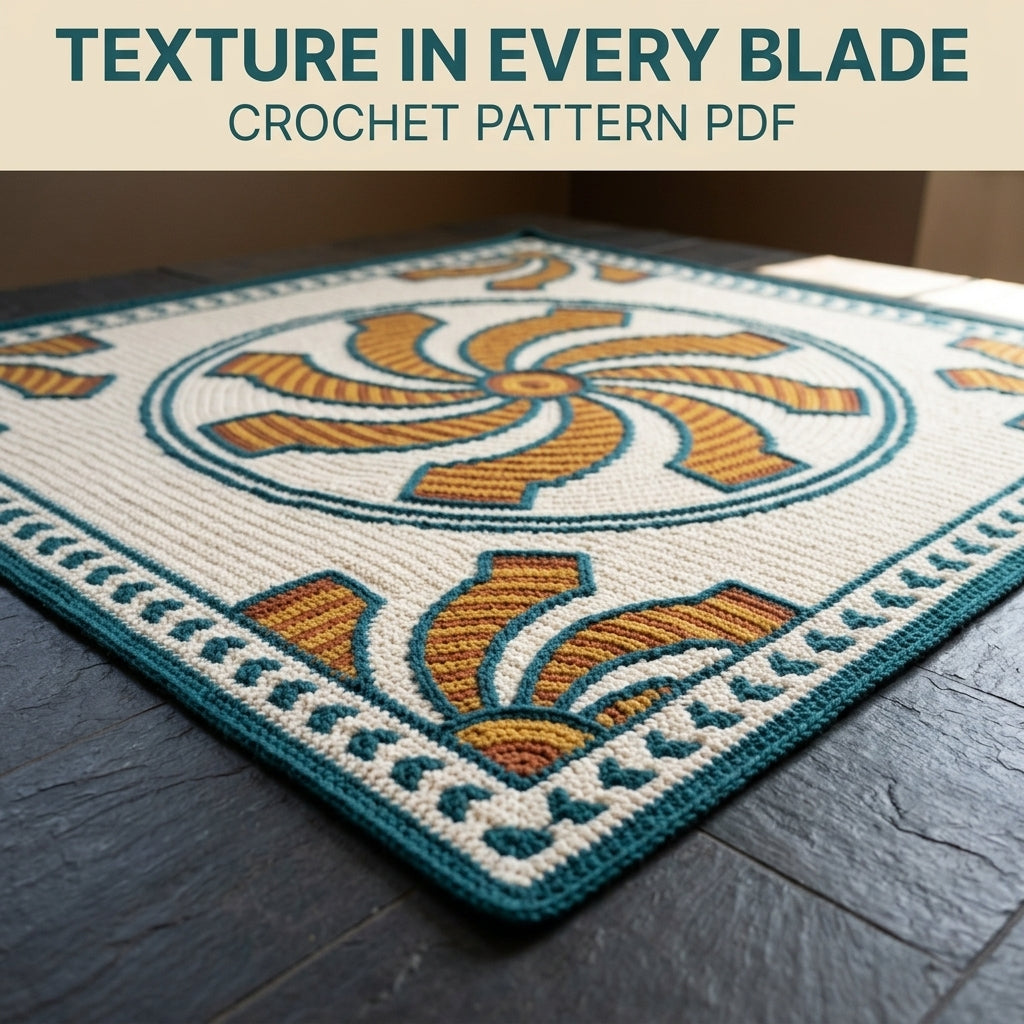 Pinwheel Tapestry Crochet Blanket Pattern PDF – Spinning Sun Throw in Mustard, Rust and Teal