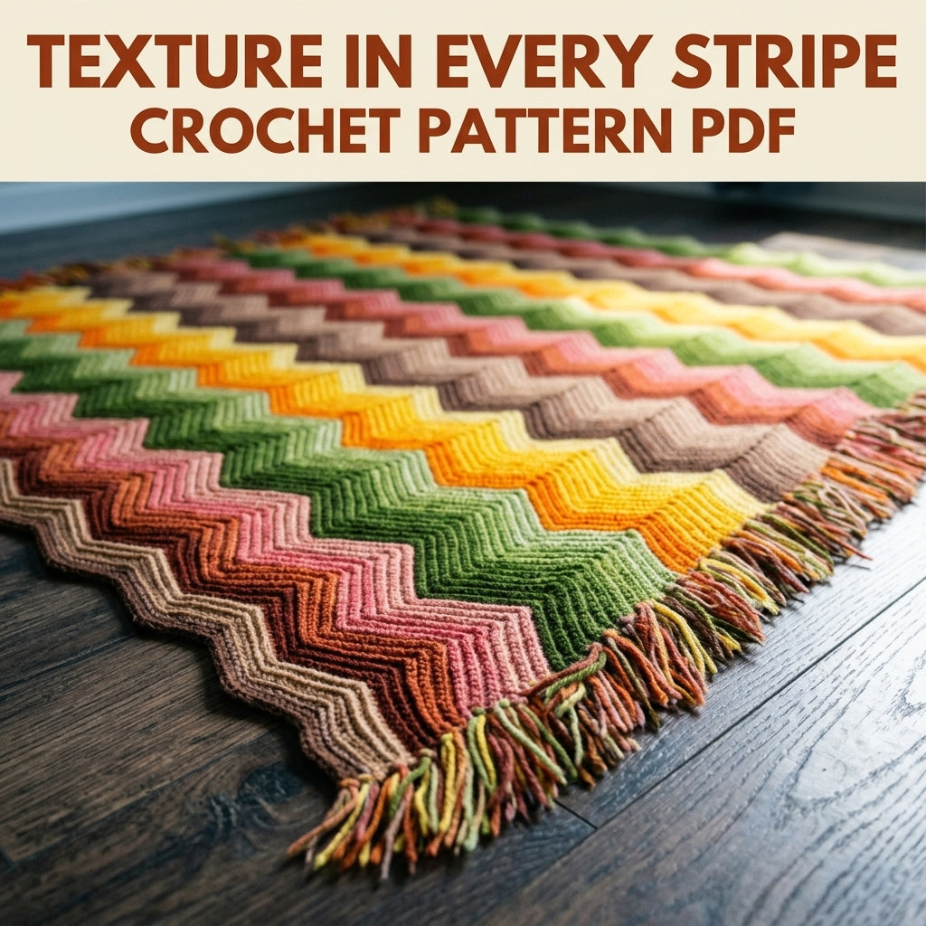 Retro Ripple Crochet Blanket Pattern PDF – Seventies Chevron Stripe Throw with Fringe