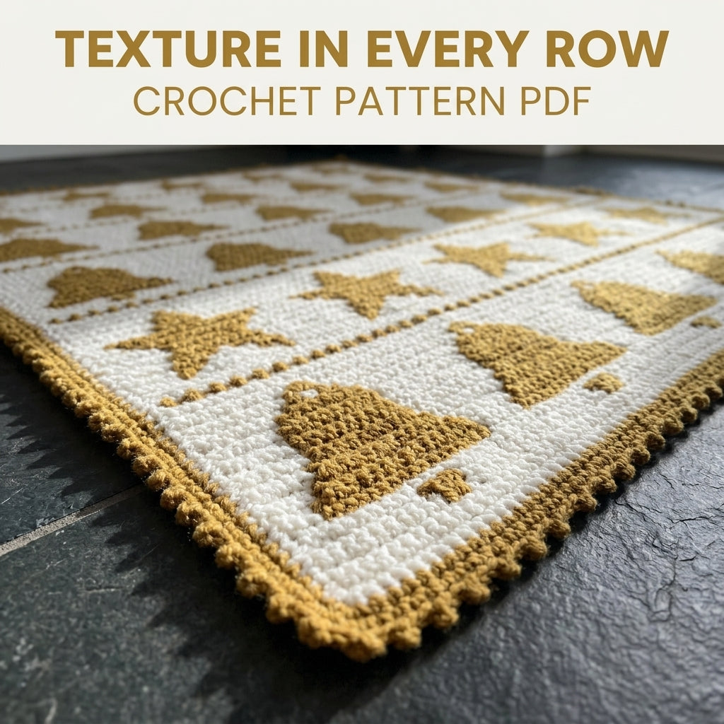 Bells and Stars Crochet Blanket Pattern PDF – Christmas Tapestry Crochet Throw in Gold and White