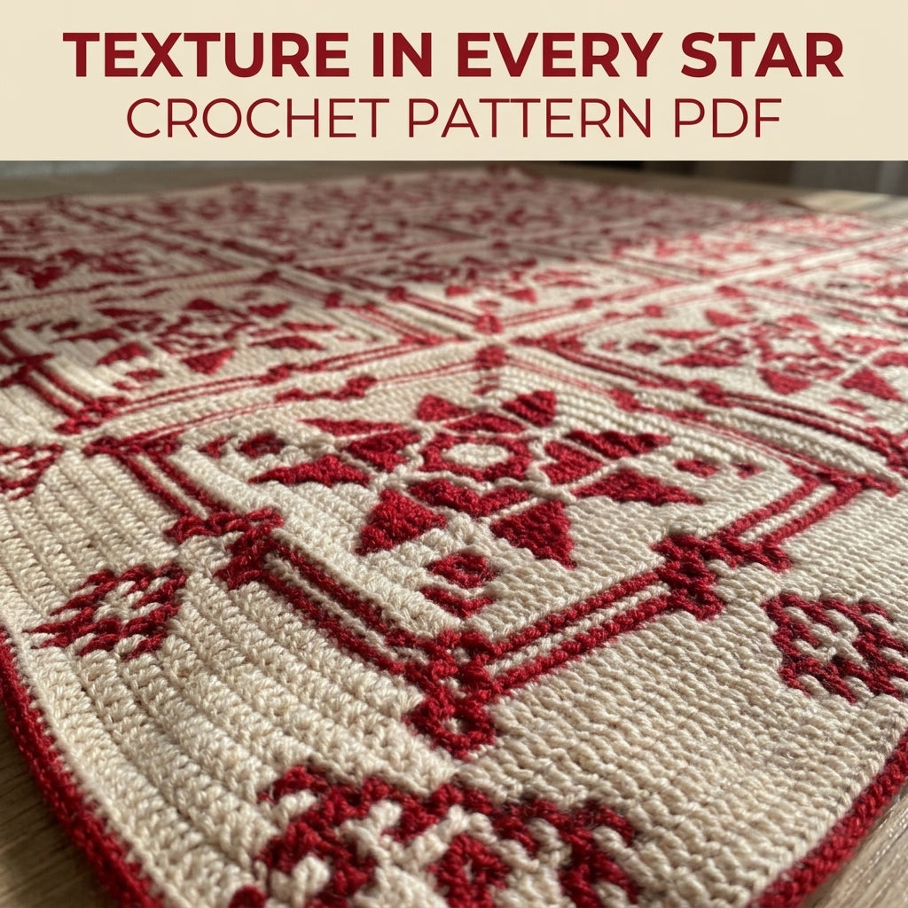 Red Star Mosaic Square Blanket Crochet Pattern PDF – Two-Colour Star Throw