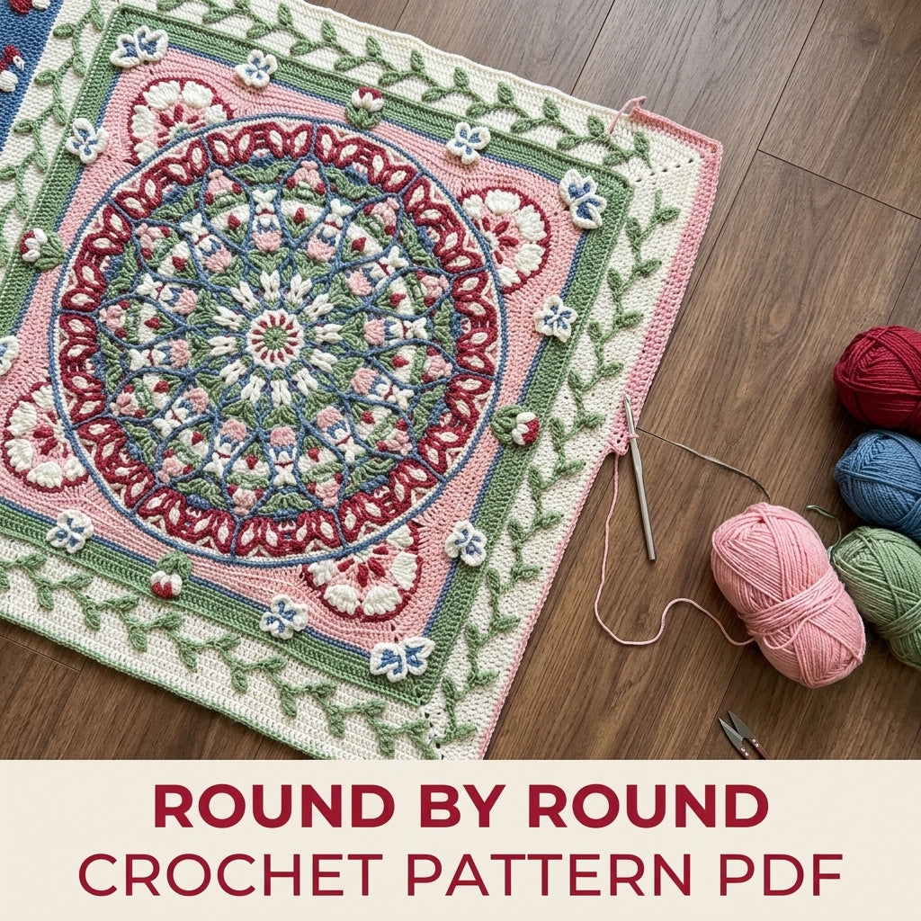 Strawberry Garden Overlay Mandala Blanket Crochet Pattern PDF – Strawberry and Flower Borders