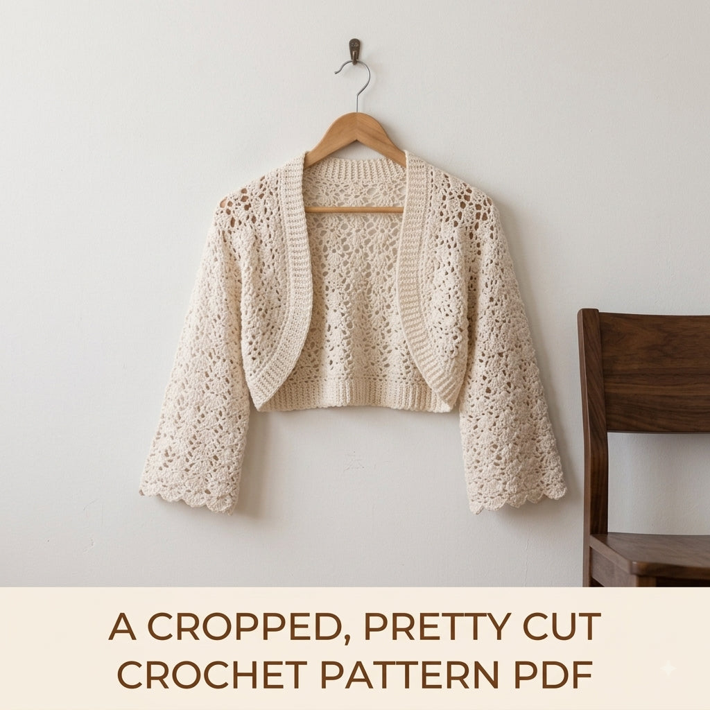 Lace Bolero Shrug Crochet Pattern PDF – Cropped Lace Shrug with Bell Sleeves