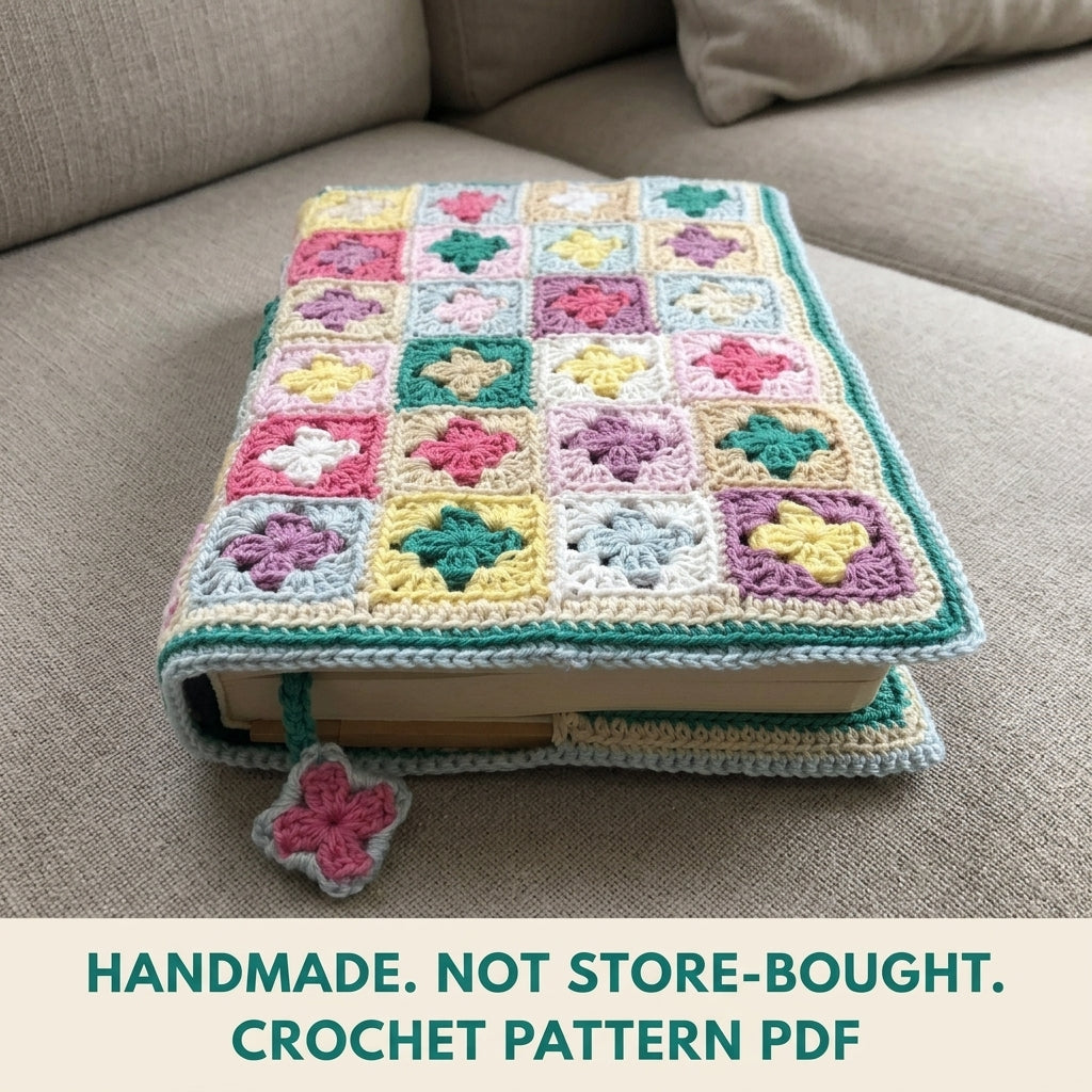 Granny Square Book Cover Crochet Pattern PDF – Book Sleeve with Bookmark