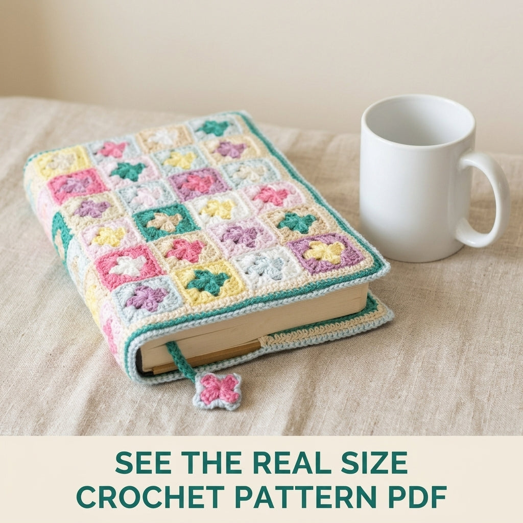 Granny Square Book Cover Crochet Pattern PDF – Book Sleeve with Bookmark