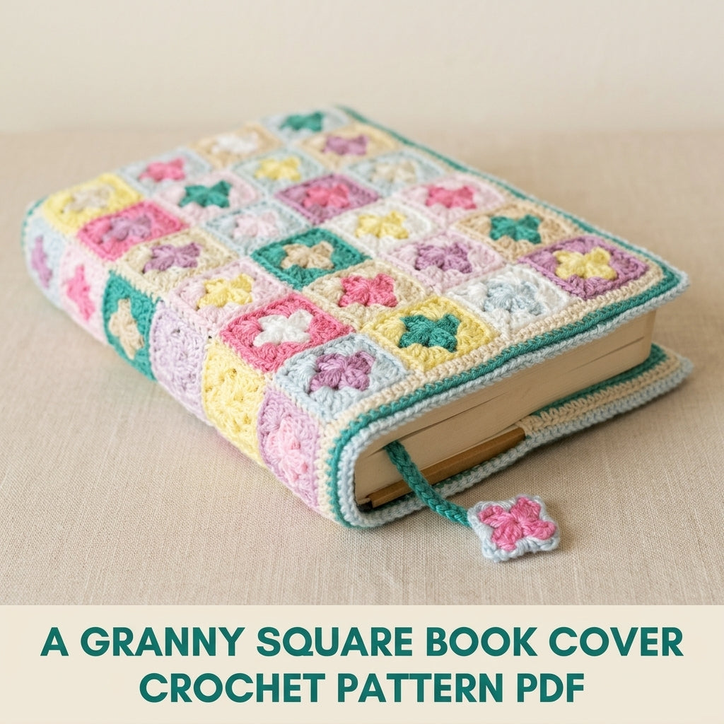 Granny Square Book Cover Crochet Pattern PDF – Book Sleeve with Bookmark