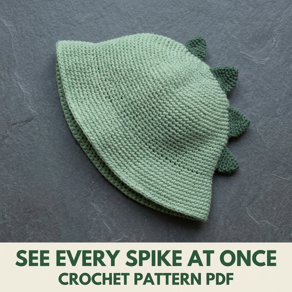Dino Spike Bucket Hat Crochet Pattern PDF – Kids Dinosaur Hat with Spikes