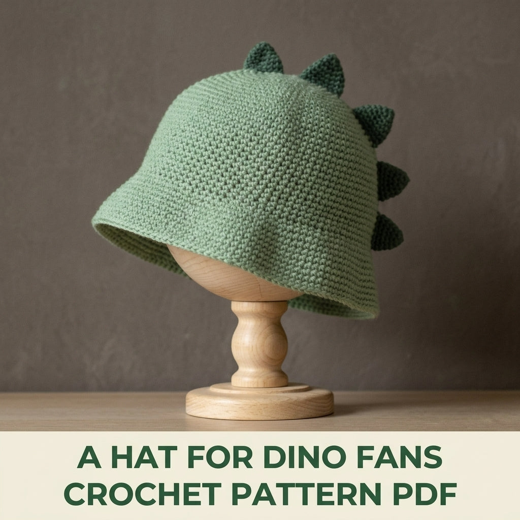 Dino Spike Bucket Hat Crochet Pattern PDF – Kids Dinosaur Hat with Spikes