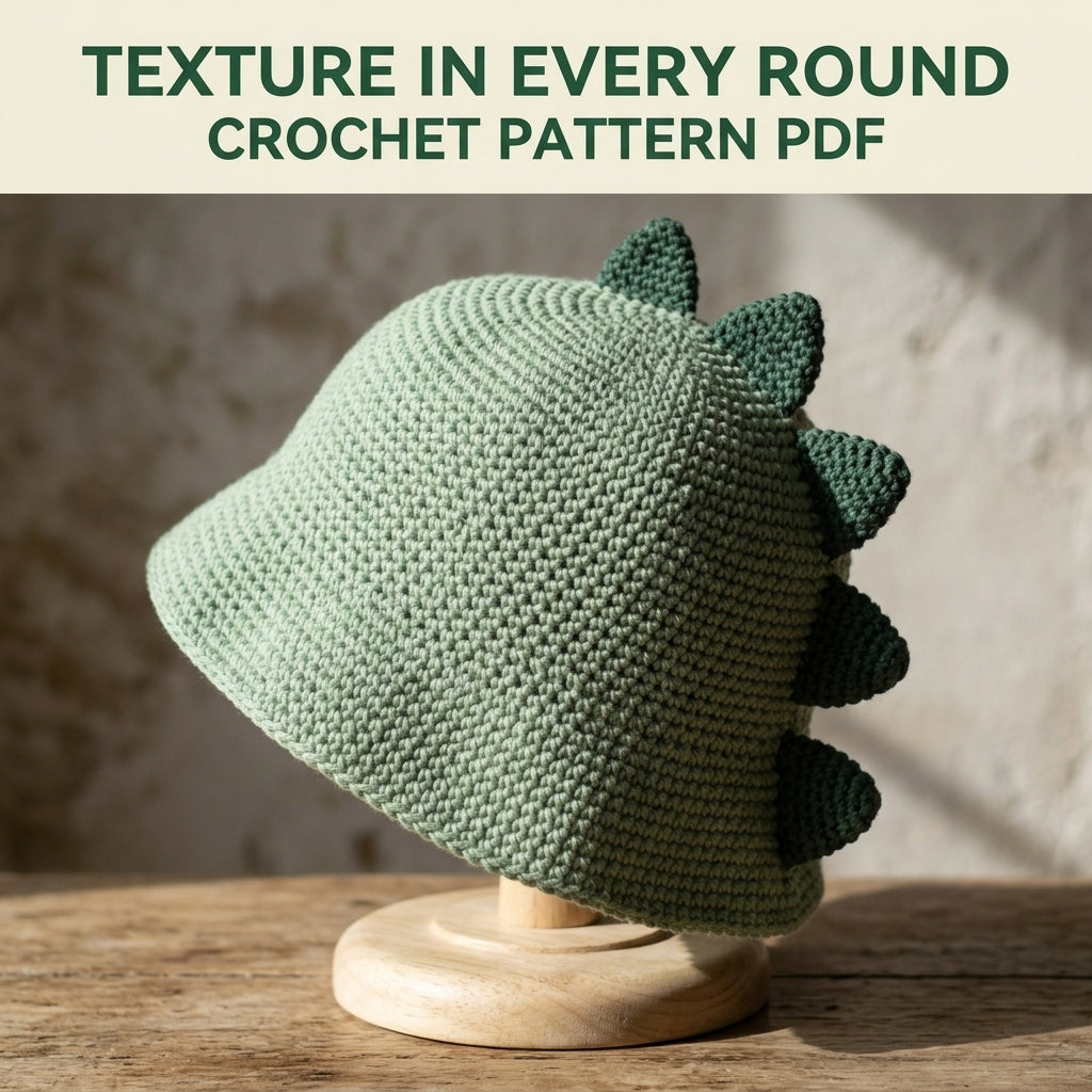 Dino Spike Bucket Hat Crochet Pattern PDF – Kids Dinosaur Hat with Spikes