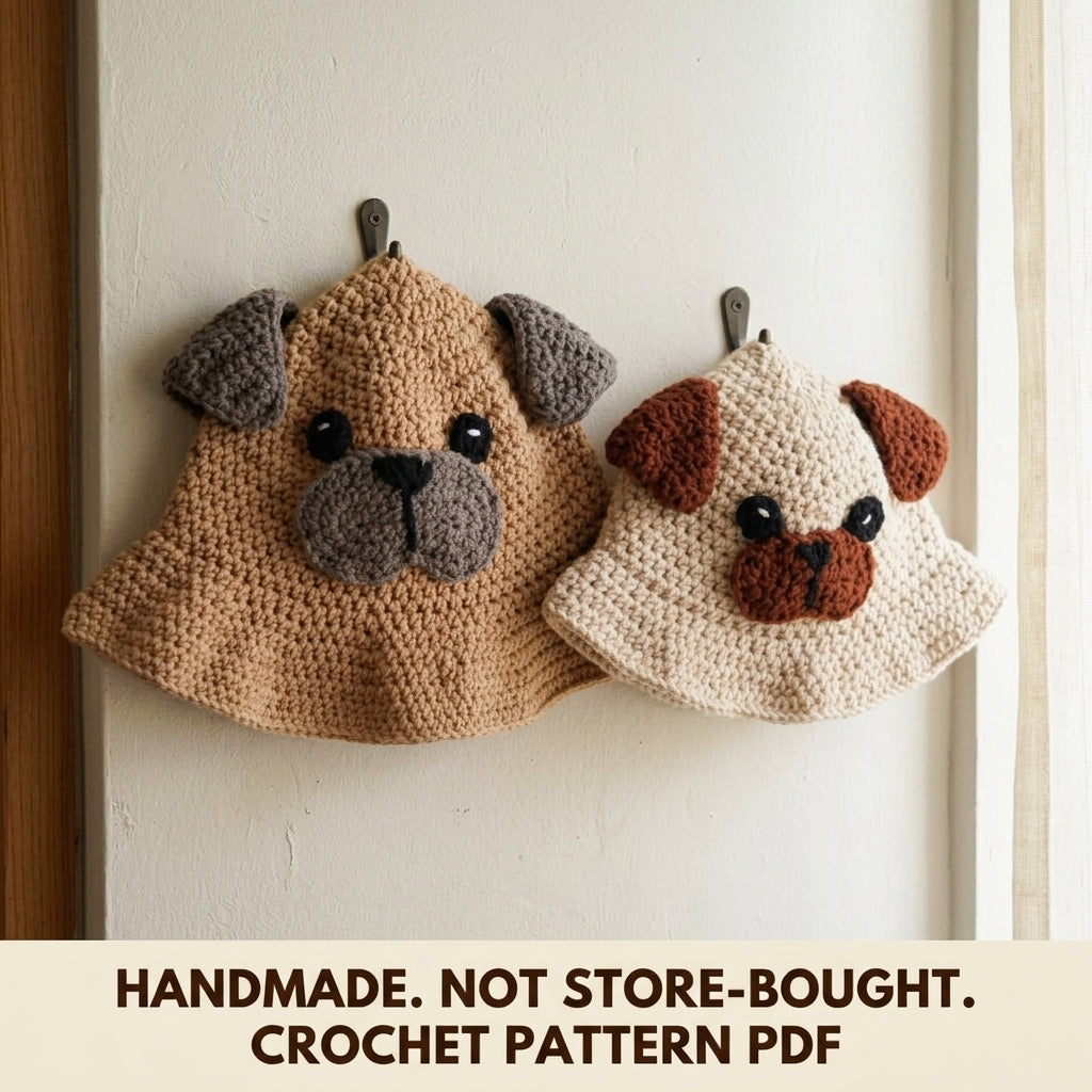 Pug Bucket Hat Crochet Pattern PDF – Matching Adult and Child Dog Face Hats