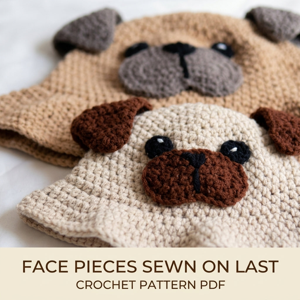 Pug Bucket Hat Crochet Pattern PDF – Matching Adult and Child Dog Face Hats