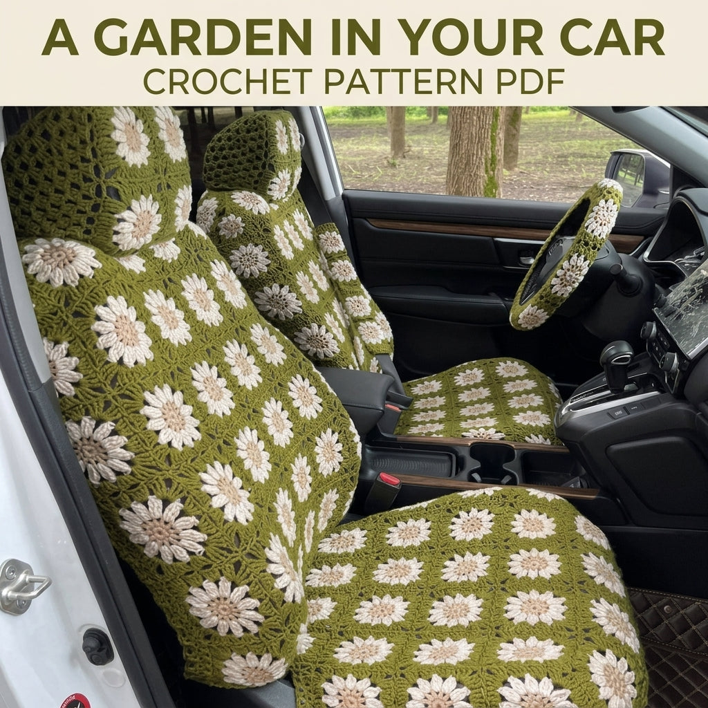 Daisy Car Seat Cover Set Crochet Pattern PDF – Granny Square Car Seat