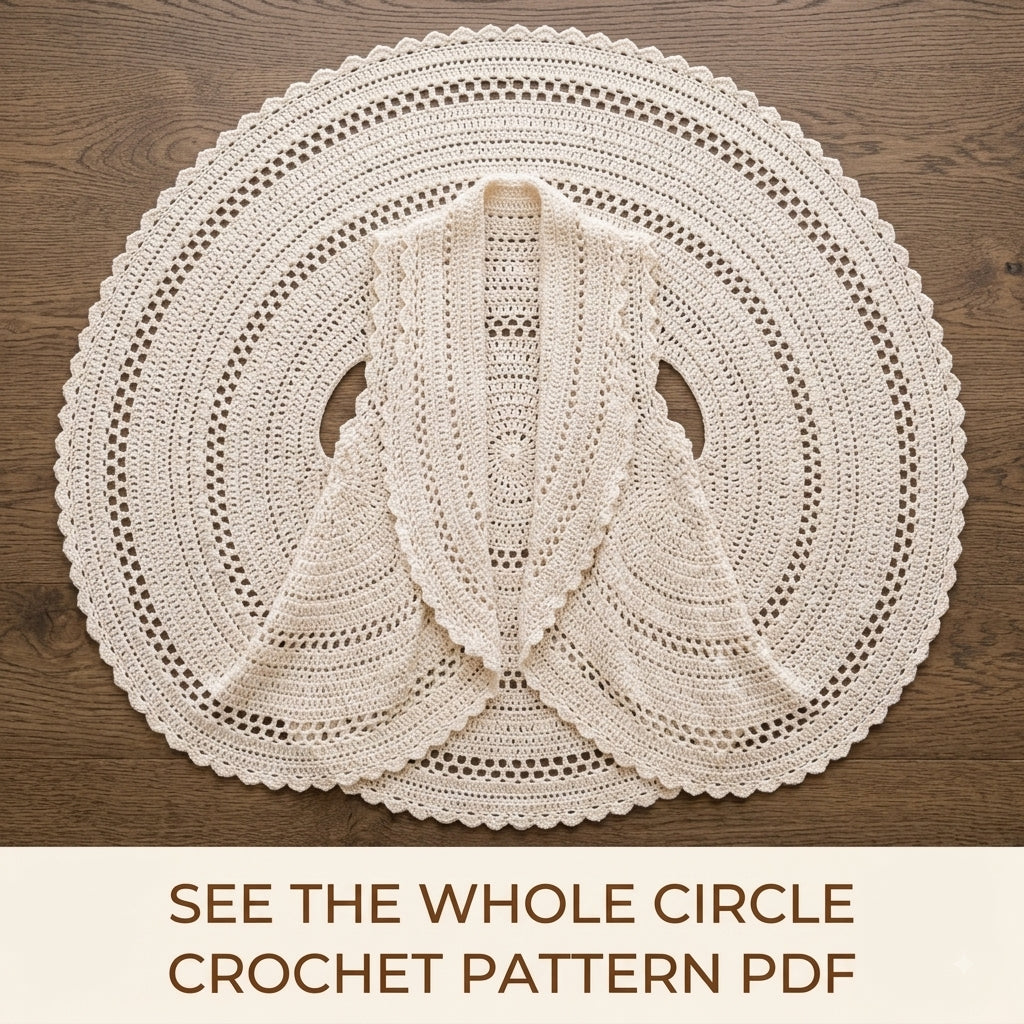 Lace Circle Vest Crochet Pattern PDF – Cascading Sleeveless Vest with Scalloped Edge