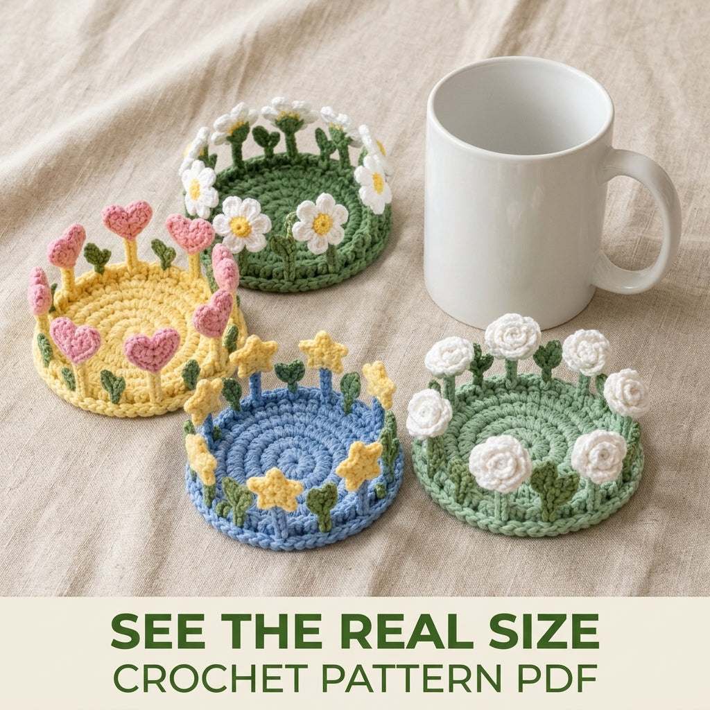 Garden Glass Coasters Crochet Pattern PDF – Flower Coaster Set