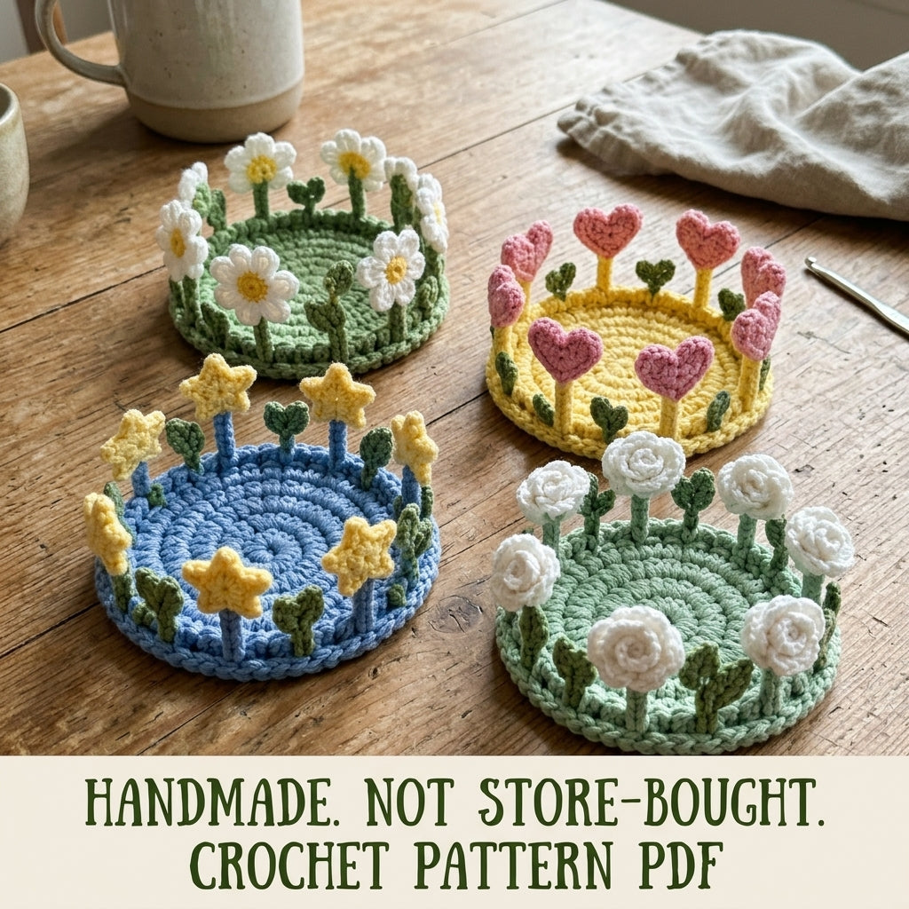 Garden Glass Coasters Crochet Pattern PDF – Flower Coaster Set