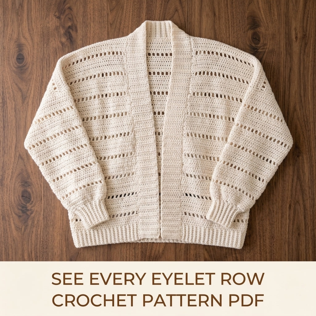 Lace Cocoon Cardigan Crochet Pattern PDF – Oversized Eyelet Cardigan with Ribbed Cuffs