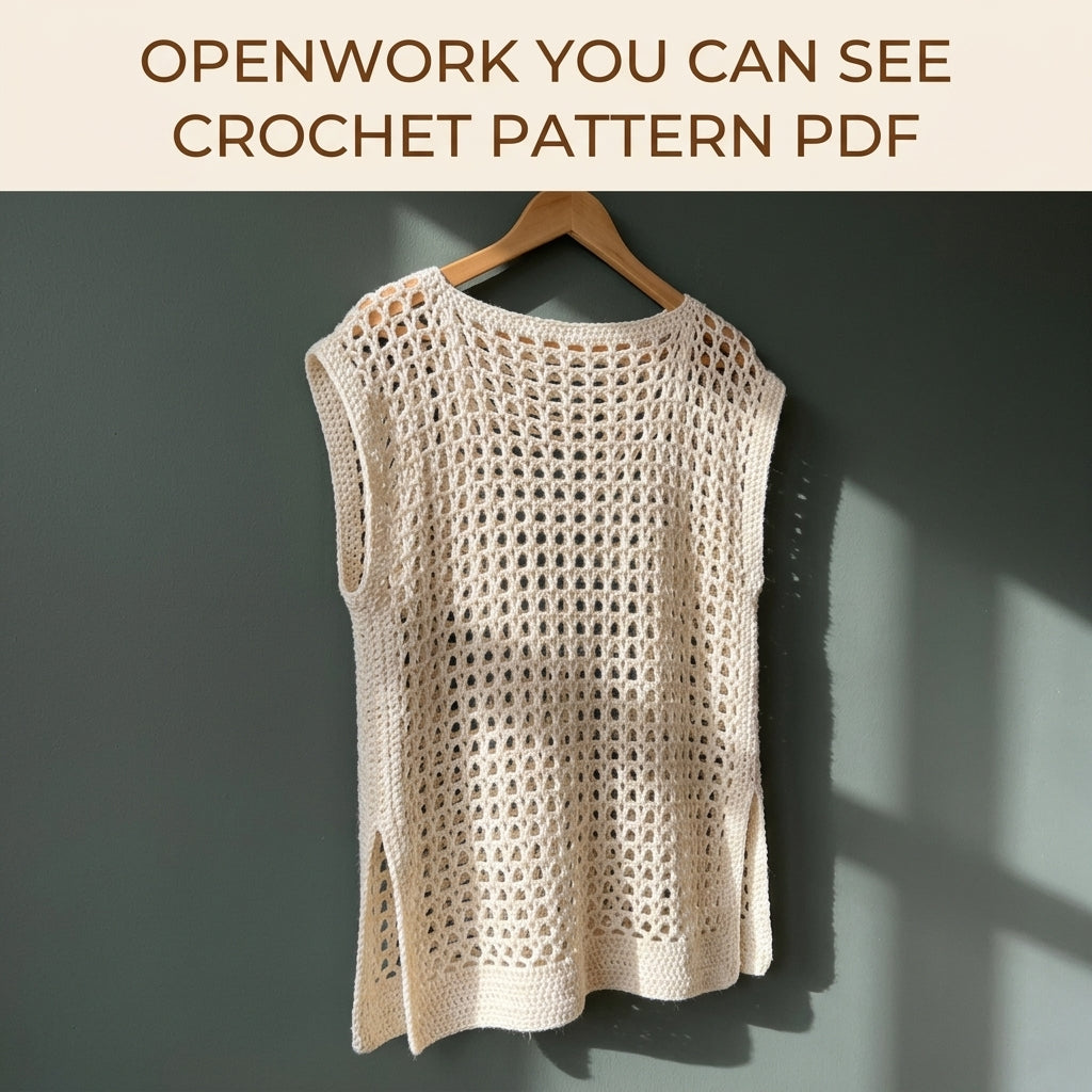 Lace Beach Cover-Up Crochet Pattern PDF – Boxy Mesh Tunic with Side Slits